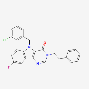 molecular formula C25H19ClFN3O B2946893 5-(3-chlorobenzyl)-8-fluoro-3-phenethyl-3H-pyrimido[5,4-b]indol-4(5H)-one CAS No. 1185084-46-1