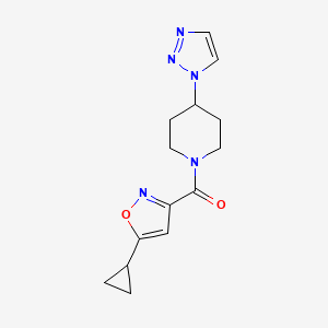 molecular formula C14H17N5O2 B2946914 (4-(1H-1,2,3-triazol-1-yl)piperidin-1-yl)(5-cyclopropylisoxazol-3-yl)methanone CAS No. 1795304-76-5