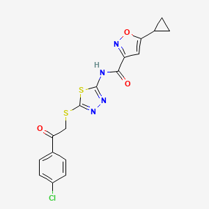 molecular formula C17H13ClN4O3S2 B2946954 N-(5-((2-(4-chlorophenyl)-2-oxoethyl)thio)-1,3,4-thiadiazol-2-yl)-5-cyclopropylisoxazole-3-carboxamide CAS No. 1351643-81-6