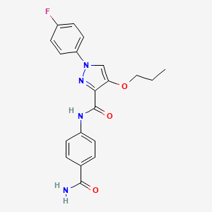 molecular formula C20H19FN4O3 B2946989 N-(4-carbamoylphenyl)-1-(4-fluorophenyl)-4-propoxy-1H-pyrazole-3-carboxamide CAS No. 1172918-82-9