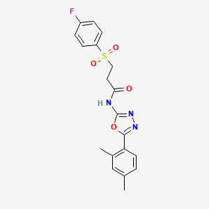 molecular formula C19H18FN3O4S B2946992 N-[5-(2,4-dimethylphenyl)-1,3,4-oxadiazol-2-yl]-3-(4-fluorobenzenesulfonyl)propanamide CAS No. 895478-88-3