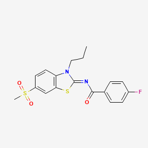 molecular formula C18H17FN2O3S2 B2947018 4-fluoro-N-[(2Z)-6-methanesulfonyl-3-propyl-2,3-dihydro-1,3-benzothiazol-2-ylidene]benzamide CAS No. 897501-83-6