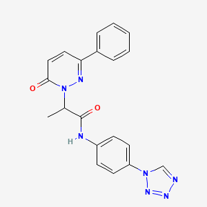 molecular formula C20H17N7O2 B2947060 N-(4-(1H-tetrazol-1-yl)phenyl)-2-(6-oxo-3-phenylpyridazin-1(6H)-yl)propanamide CAS No. 1226439-52-6