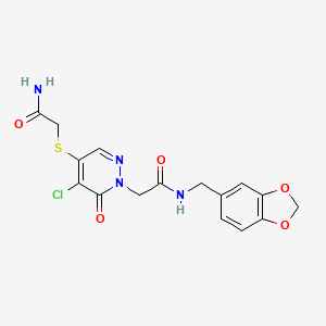 2-(4-((2-amino-2-oxoethyl)thio)-5-chloro-6-oxopyridazin-1(6H)-yl)-N-(benzo[d][1,3]dioxol-5-ylmethyl)acetamide
