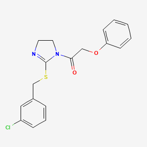 molecular formula C18H17ClN2O2S B2947111 1-(2-((3-chlorobenzyl)thio)-4,5-dihydro-1H-imidazol-1-yl)-2-phenoxyethanone CAS No. 851808-26-9