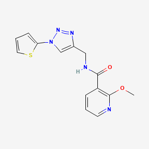 molecular formula C14H13N5O2S B2947118 2-methoxy-N-((1-(thiophen-2-yl)-1H-1,2,3-triazol-4-yl)methyl)nicotinamide CAS No. 2034533-51-0
