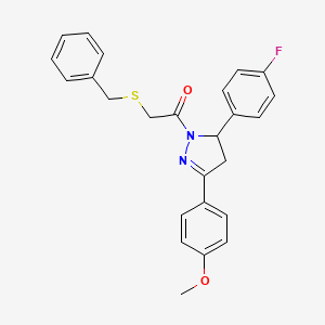 molecular formula C25H23FN2O2S B2947129 2-Benzylsulfanyl-1-[3-(4-fluorophenyl)-5-(4-methoxyphenyl)-3,4-dihydropyrazol-2-yl]ethanone CAS No. 403843-62-9