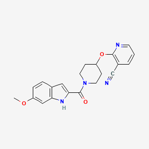 molecular formula C21H20N4O3 B2947138 2-((1-(6-methoxy-1H-indole-2-carbonyl)piperidin-4-yl)oxy)nicotinonitrile CAS No. 1797959-07-9