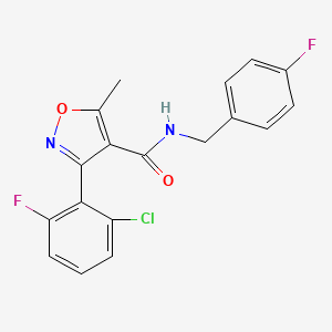 molecular formula C18H13ClF2N2O2 B2947148 3-(2-chloro-6-fluorophenyl)-N-(4-fluorobenzyl)-5-methyl-4-isoxazolecarboxamide CAS No. 866150-68-7