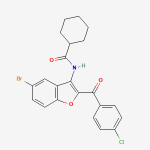 molecular formula C22H19BrClNO3 B2947156 N-[5-bromo-2-(4-chlorobenzoyl)-1-benzofuran-3-yl]cyclohexanecarboxamide CAS No. 923677-58-1