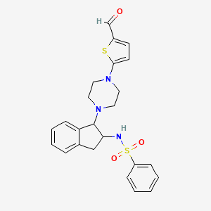 molecular formula C24H25N3O3S2 B2947172 N-[1-[4-(5-formylthiophen-2-yl)piperazin-1-yl]-2,3-dihydro-1H-inden-2-yl]benzenesulfonamide CAS No. 851113-53-6