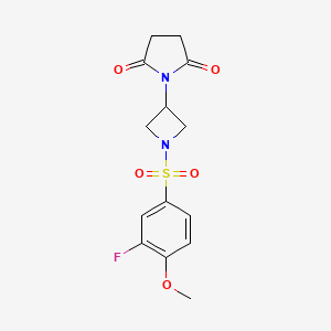molecular formula C14H15FN2O5S B2947180 1-(1-((3-Fluoro-4-methoxyphenyl)sulfonyl)azetidin-3-yl)pyrrolidine-2,5-dione CAS No. 1903140-16-8