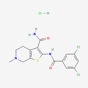molecular formula C16H16Cl3N3O2S B2947185 2-(3,5-Dichlorobenzamido)-6-methyl-4,5,6,7-tetrahydrothieno[2,3-c]pyridine-3-carboxamide hydrochloride CAS No. 1216451-00-1