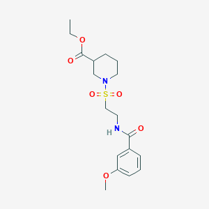 molecular formula C18H26N2O6S B2947186 1-((2-(3-甲氧基苯甲酰氨基)乙基)磺酰基)哌啶-3-甲酸乙酯 CAS No. 899979-12-5