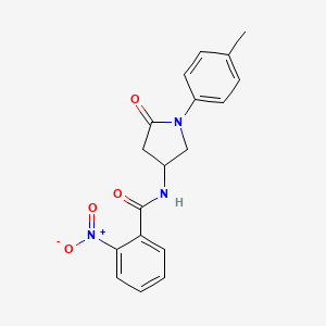 molecular formula C18H17N3O4 B2947196 N-[1-(4-methylphenyl)-5-oxopyrrolidin-3-yl]-2-nitrobenzamide CAS No. 896366-05-5
