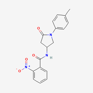 molecular formula C18H17N3O4 B2947196 2-nitro-N-(5-oxo-1-(p-tolyl)pyrrolidin-3-yl)benzamide CAS No. 896366-05-5
