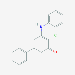 molecular formula C18H16ClNO B2947198 3-((2-Chlorophenyl)amino)-5-phenylcyclohex-2-EN-1-one CAS No. 51480-76-3