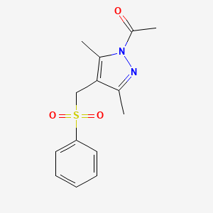 molecular formula C14H16N2O3S B2947204 1-{3,5-dimethyl-4-[(phenylsulfonyl)methyl]-1H-pyrazol-1-yl}-1-ethanone CAS No. 324009-25-8