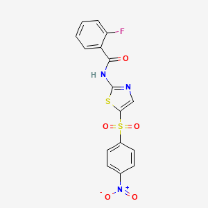 molecular formula C16H10FN3O5S2 B2947205 2-fluoro-N-[5-(4-nitrobenzenesulfonyl)-1,3-thiazol-2-yl]benzamide CAS No. 325720-29-4