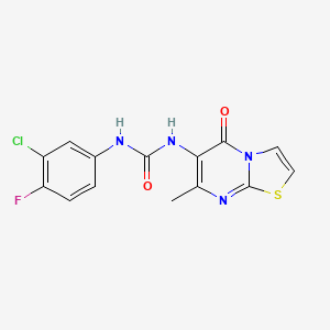 molecular formula C14H10ClFN4O2S B2947216 1-(3-chloro-4-fluorophenyl)-3-(7-methyl-5-oxo-5H-thiazolo[3,2-a]pyrimidin-6-yl)urea CAS No. 1060228-86-5