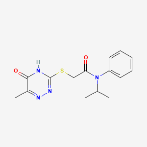molecular formula C15H18N4O2S B2947217 N-isopropyl-2-((6-methyl-5-oxo-4,5-dihydro-1,2,4-triazin-3-yl)thio)-N-phenylacetamide CAS No. 905765-62-0