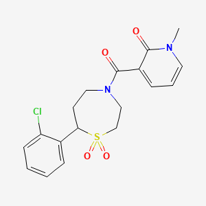 B2947218 3-(7-(2-chlorophenyl)-1,1-dioxido-1,4-thiazepane-4-carbonyl)-1-methylpyridin-2(1H)-one CAS No. 2034530-48-6