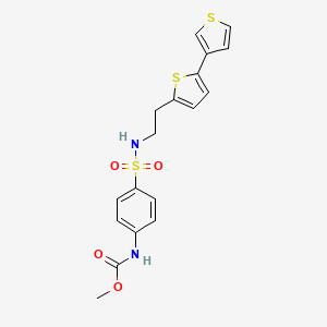 molecular formula C18H18N2O4S3 B2947219 methyl N-{4-[(2-{[2,3'-bithiophene]-5-yl}ethyl)sulfamoyl]phenyl}carbamate CAS No. 2097925-57-8