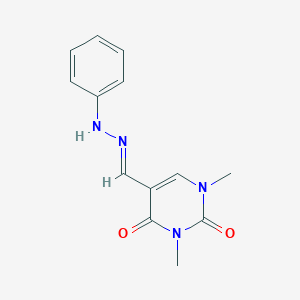 molecular formula C13H14N4O2 B2947220 1,3-Dimethyl-5-[(E)-(phenylhydrazinylidene)methyl]pyrimidine-2,4-dione CAS No. 80981-29-9