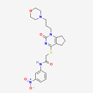molecular formula C22H27N5O5S B2947226 2-((1-(3-morpholinopropyl)-2-oxo-2,5,6,7-tetrahydro-1H-cyclopenta[d]pyrimidin-4-yl)thio)-N-(3-nitrophenyl)acetamide CAS No. 898445-08-4