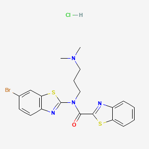 molecular formula C20H20BrClN4OS2 B2947234 N-(6-BROMO-1,3-BENZOTHIAZOL-2-YL)-N-[3-(DIMETHYLAMINO)PROPYL]-1,3-BENZOTHIAZOLE-2-CARBOXAMIDE HYDROCHLORIDE CAS No. 1216925-61-9