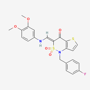 molecular formula C22H19FN2O5S2 B2947277 (3Z)-3-{[(3,4-dimethoxyphenyl)amino]methylene}-1-(4-fluorobenzyl)-1H-thieno[3,2-c][1,2]thiazin-4(3H)-one 2,2-dioxide CAS No. 894681-77-7