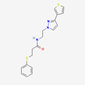 molecular formula C18H19N3OS2 B2947285 3-(phenylthio)-N-(2-(3-(thiophen-3-yl)-1H-pyrazol-1-yl)ethyl)propanamide CAS No. 2034259-84-0