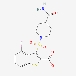 molecular formula C16H17FN2O5S2 B2947294 Methyl 3-[(4-carbamoylpiperidin-1-yl)sulfonyl]-4-fluoro-1-benzothiophene-2-carboxylate CAS No. 899951-09-8