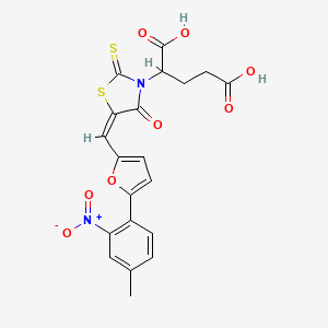 molecular formula C20H16N2O8S2 B2947295 (E)-2-(5-((5-(4-methyl-2-nitrophenyl)furan-2-yl)methylene)-4-oxo-2-thioxothiazolidin-3-yl)pentanedioic acid CAS No. 875286-15-0