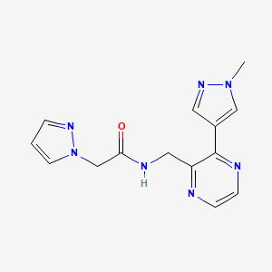 molecular formula C14H15N7O B2947316 N-((3-(1-methyl-1H-pyrazol-4-yl)pyrazin-2-yl)methyl)-2-(1H-pyrazol-1-yl)acetamide CAS No. 2034370-88-0