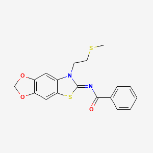 molecular formula C18H16N2O3S2 B2947341 N-[7-(2-methylsulfanylethyl)-[1,3]dioxolo[4,5-f][1,3]benzothiazol-6-ylidene]benzamide CAS No. 1007063-38-8