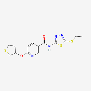 molecular formula C14H16N4O2S3 B2947353 N-(5-(ethylthio)-1,3,4-thiadiazol-2-yl)-6-((tetrahydrothiophen-3-yl)oxy)nicotinamide CAS No. 2034619-81-1