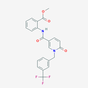 molecular formula C22H17F3N2O4 B2947354 methyl 2-(6-oxo-1-{[3-(trifluoromethyl)phenyl]methyl}-1,6-dihydropyridine-3-amido)benzoate CAS No. 1005305-84-9