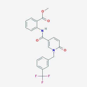 molecular formula C22H17F3N2O4 B2947354 Methyl 2-(6-oxo-1-(3-(trifluoromethyl)benzyl)-1,6-dihydropyridine-3-carboxamido)benzoate CAS No. 1005305-84-9