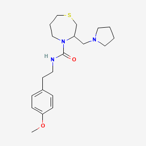 molecular formula C20H31N3O2S B2947358 N-(4-methoxyphenethyl)-3-(pyrrolidin-1-ylmethyl)-1,4-thiazepane-4-carboxamide CAS No. 1421509-21-8