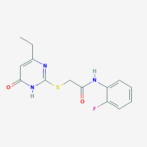 molecular formula C14H14FN3O2S B2947360 2-((4-ethyl-6-oxo-1,6-dihydropyrimidin-2-yl)thio)-N-(2-fluorophenyl)acetamide CAS No. 899948-34-6
