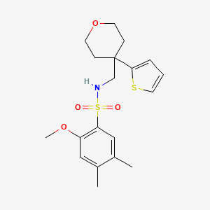 molecular formula C19H25NO4S2 B2947374 2-methoxy-4,5-dimethyl-N-{[4-(thiophen-2-yl)oxan-4-yl]methyl}benzene-1-sulfonamide CAS No. 1203186-73-5