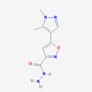 molecular formula C9H11N5O2 B2947378 5-(1,5-Dimethyl-1H-pyrazol-4-yl)isoxazole-3-carbohydrazide CAS No. 1001519-08-9