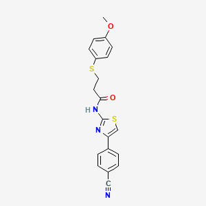 molecular formula C20H17N3O2S2 B2947385 N-(4-(4-cyanophenyl)thiazol-2-yl)-3-((4-methoxyphenyl)thio)propanamide CAS No. 923065-97-8