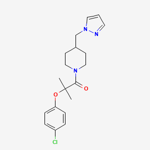 molecular formula C19H24ClN3O2 B2947387 1-(4-((1H-pyrazol-1-yl)methyl)piperidin-1-yl)-2-(4-chlorophenoxy)-2-methylpropan-1-one CAS No. 1286717-83-6
