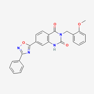 molecular formula C24H18N4O4 B2947451 3-(2-methoxybenzyl)-7-(3-phenyl-1,2,4-oxadiazol-5-yl)quinazoline-2,4(1H,3H)-dione CAS No. 1359318-88-9