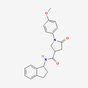 molecular formula C21H22N2O3 B2947504 N-(2,3-dihydro-1H-inden-1-yl)-1-(4-methoxyphenyl)-5-oxopyrrolidine-3-carboxamide CAS No. 1252819-75-2