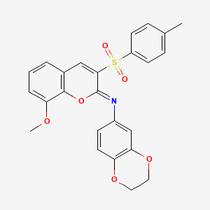 molecular formula C25H21NO6S B2947514 N-[(2Z)-8-methoxy-3-(4-methylbenzenesulfonyl)-2H-chromen-2-ylidene]-2,3-dihydro-1,4-benzodioxin-6-amine CAS No. 904436-61-9