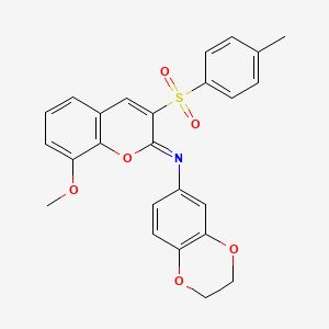 molecular formula C25H21NO6S B2947514 (Z)-N-(8-methoxy-3-tosyl-2H-chromen-2-ylidene)-2,3-dihydrobenzo[b][1,4]dioxin-6-amine CAS No. 904436-61-9