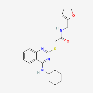 molecular formula C21H24N4O2S B2947515 2-((4-(cyclohexylamino)quinazolin-2-yl)thio)-N-(furan-2-ylmethyl)acetamide CAS No. 688355-11-5